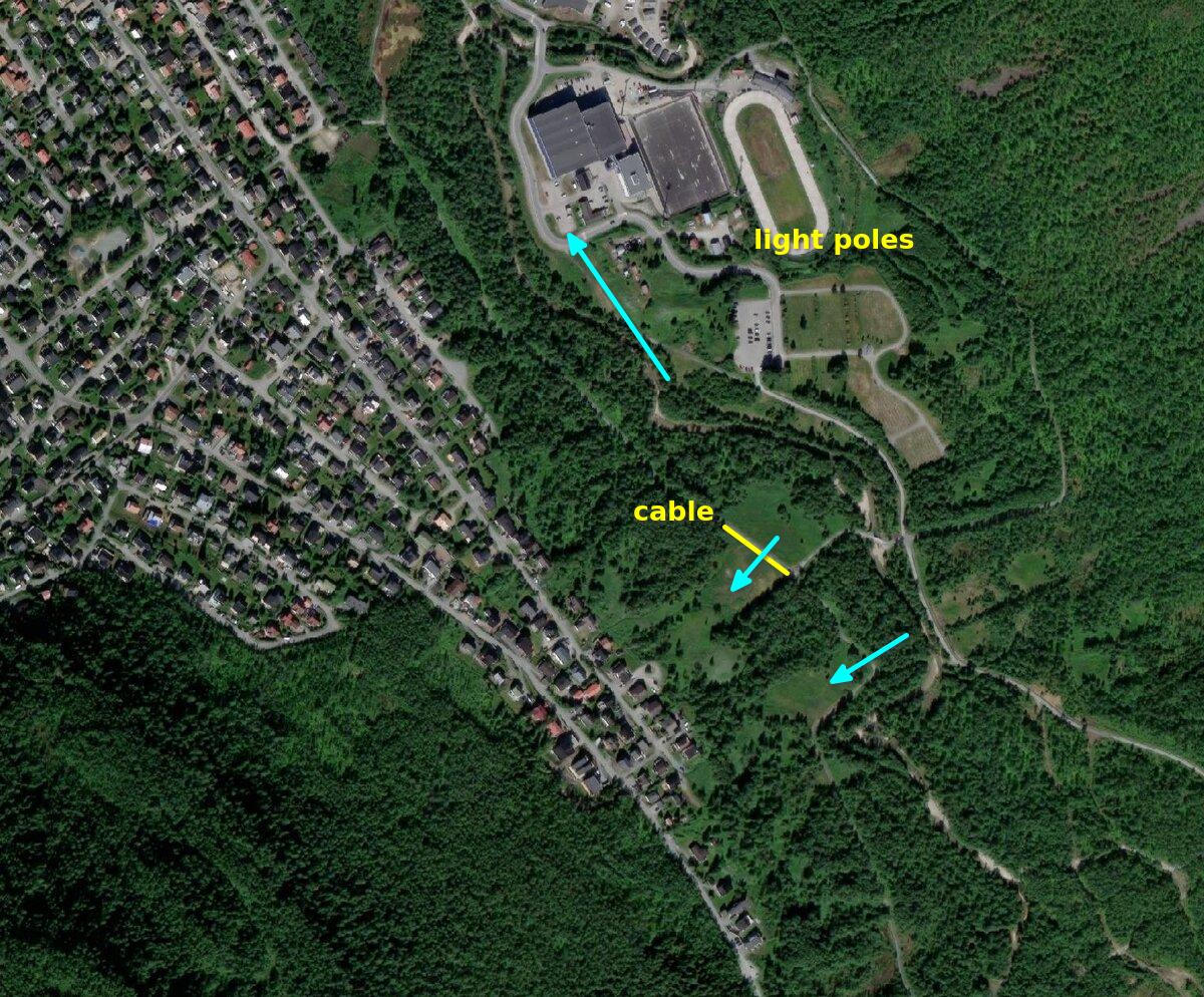 Map of possible alternative landing areas in Tromsdalen